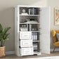 Tall and Wide Storage Cabinet with Doors, Three Drawers for Bathrooms and Offices, White Finish