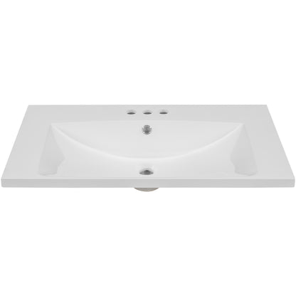 Single Bathroom Vanity Top with White Basin 3-Faucet Holes Ceramic White