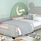 Twin Size Upholstered Daybed with Carton Ears Shaped Headboard  Grey