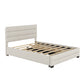 Queen Upholstered Platform Bed with Twin Size Trundle and Two Drawers  Beige