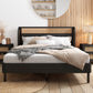 Moderna cama tamaño queen con plataforma de madera de ratán Cannage, acabado negro para dormitorios elegantes