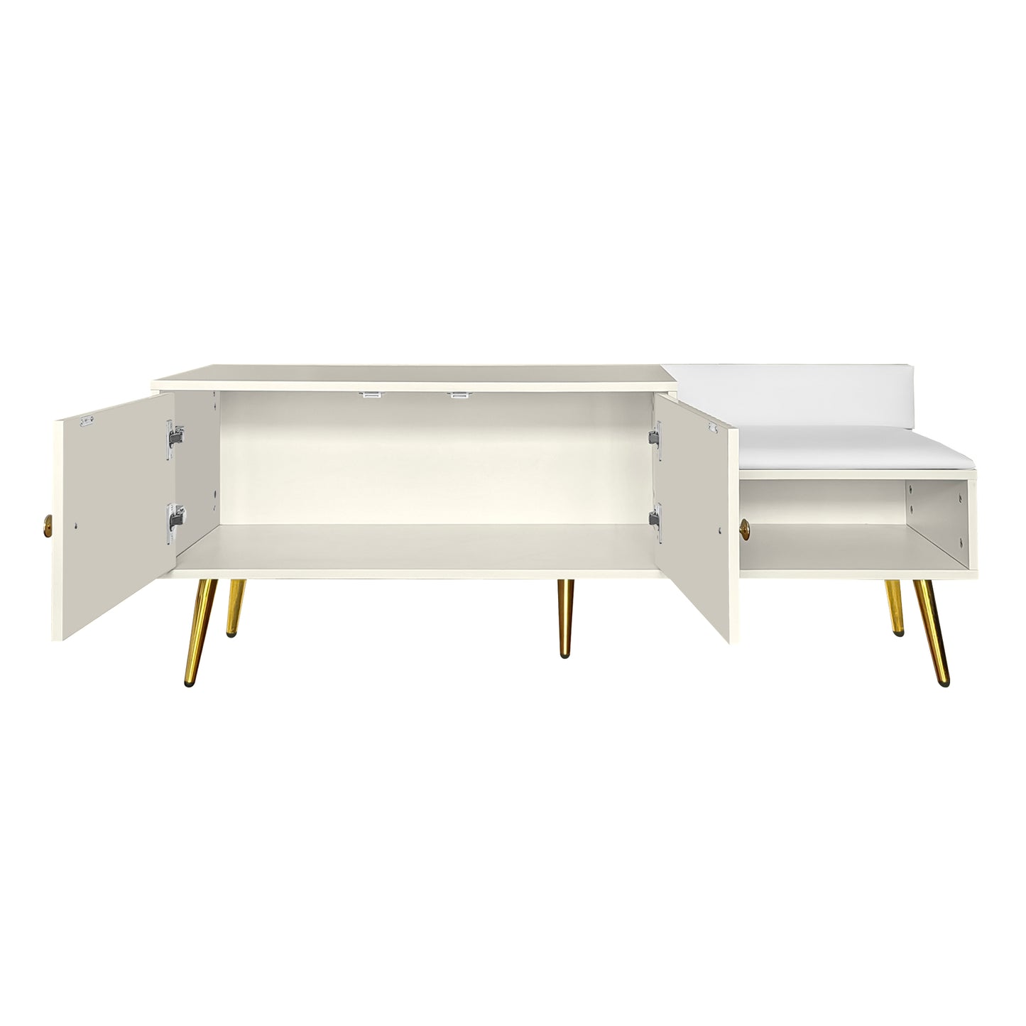 Modern Shoe Storage Bench with Hidden Storage and Upholstered Cushions, Antique White Finish