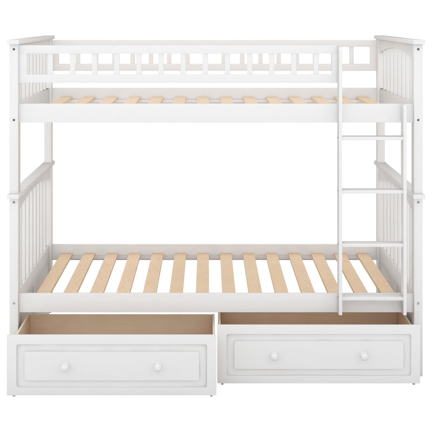 Twin over Twin Bunk Bed with Drawers  Convertible Beds  White