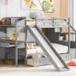 Twin over Twin Bunk Bed with Storage Staircase, Slide and Drawers, Desk with Drawers and Shelves  Gray