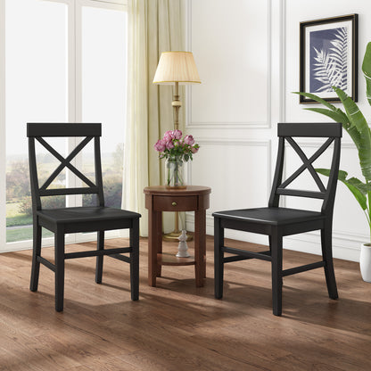 Roshan Farmhouse Acacia Wood Dining Chairs, Set of 2 in Black