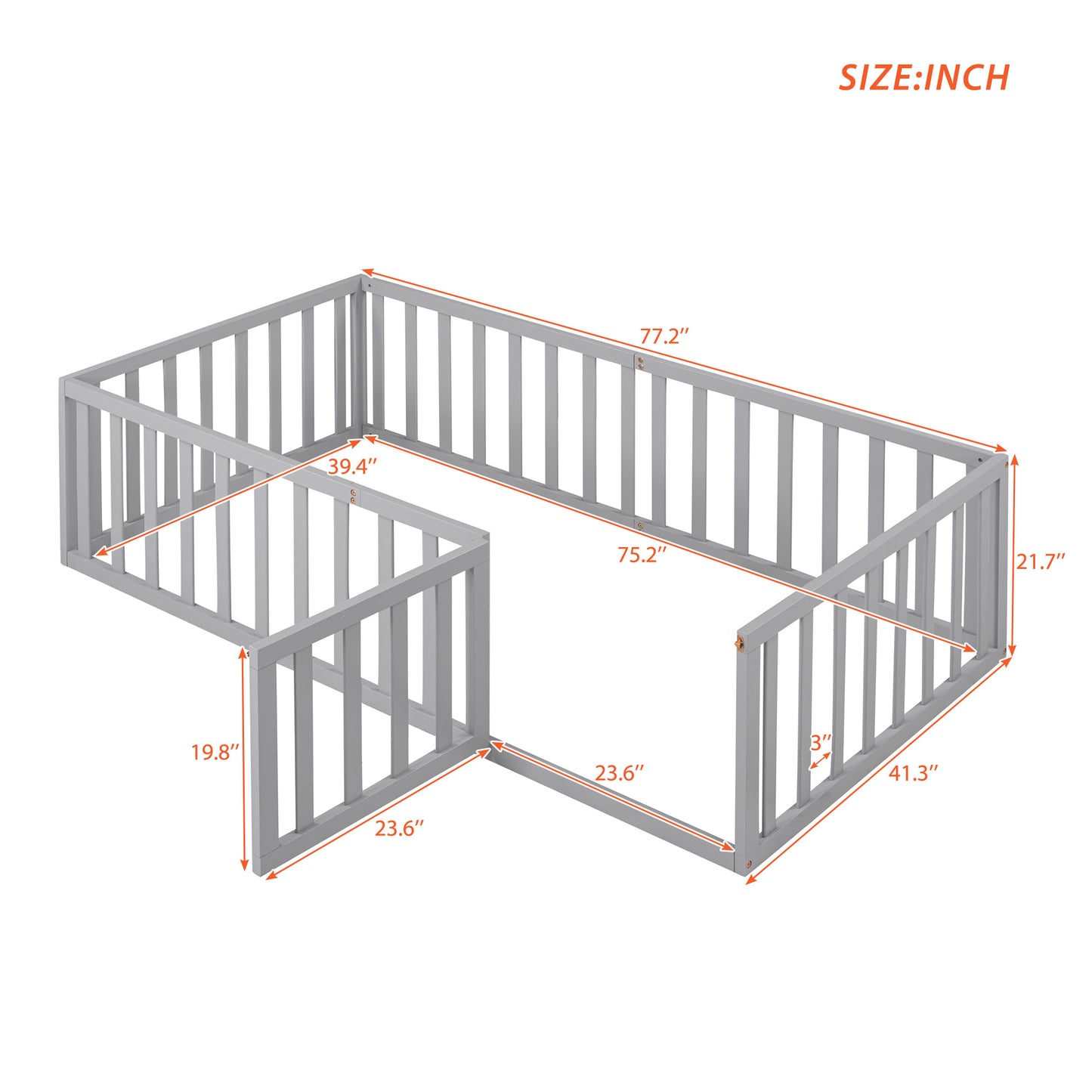 Twin Size Wood Daybed Frame with Fence Gray(OLD SKU :WF289661AAE)