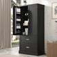 Mueble de baño alto con dos puertas y cajones, estante ajustable, tablero MDF, color negro