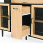 buffet side cabinet with storage door and power outlet, coffee bar cabinet with wine rack, black and natural colors