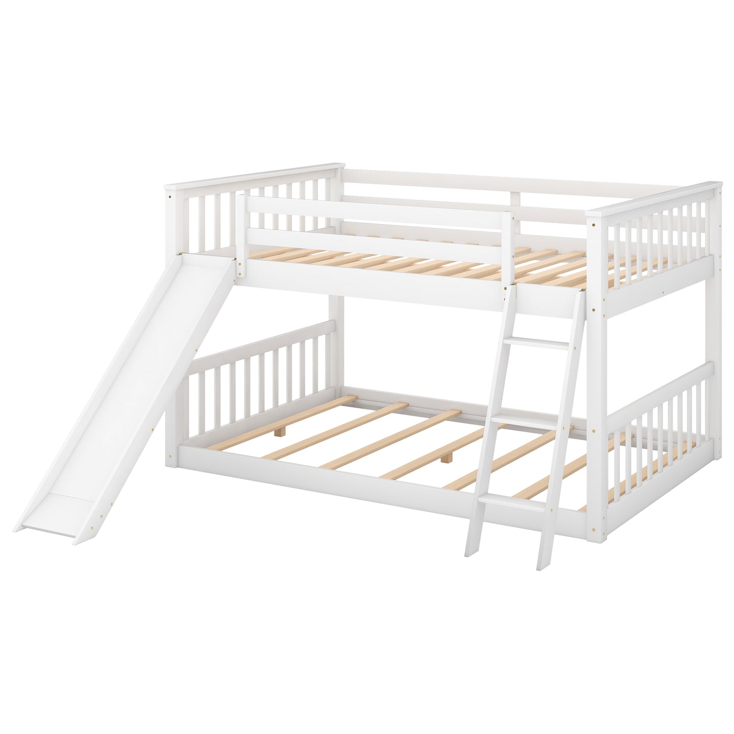 Full over Full Bunk Bed with Convertible Slide and Ladder  White