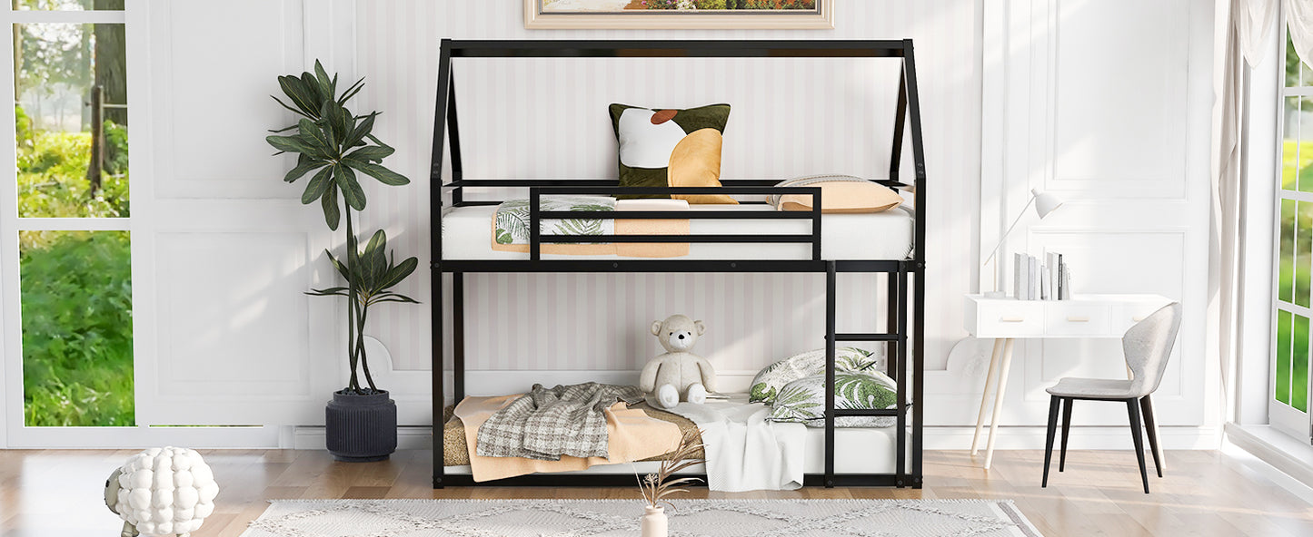 Twin over Twin House Bunk Bed with Built-in Ladder,Black