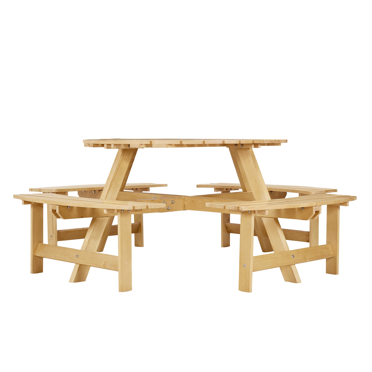 Outdoor picnic table for 8 people, circular picnic table for 8 people, with 4 embedded bench tables and bench sets