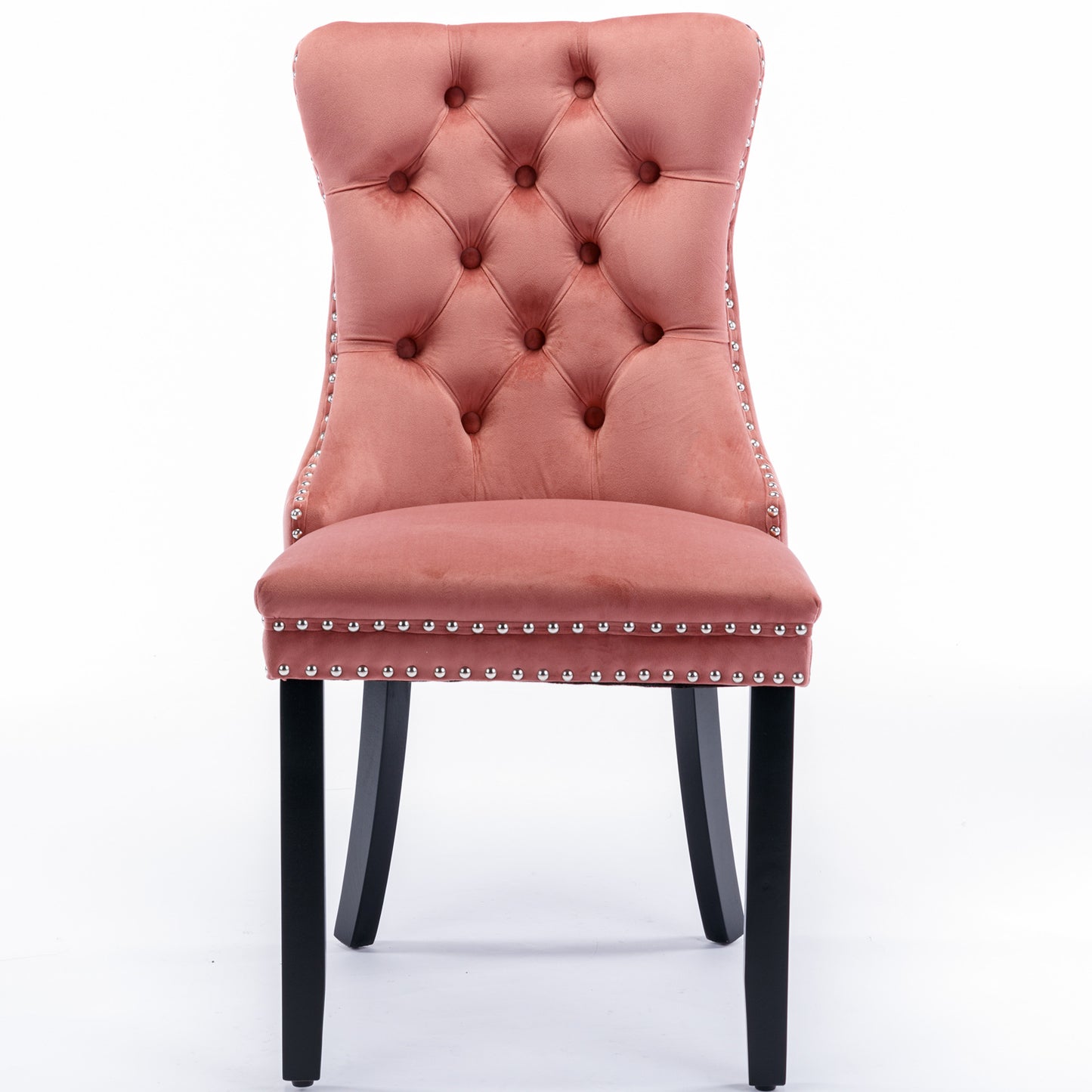 High-end Tufted Solid Wood Contemporary Velvet Upholstered Dining Chair with Wood Legs Nailhead Trim 2-Pcs Set Pink