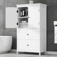 Bathroom Storage Cabinet, Cabinet with Two Doors and Drawers, Adjustable Shelf, MDF Board, White