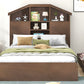 Full Size Wood Platform Bed with House-shaped Storage Headboard and 2 Drawers Walnut