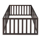 Twin Size Wood Floor Bed Frame with Fence and Door Walnut(OLD SKU :WF289661AAL)