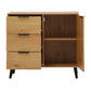 Storage cabinet with 3 drawers and adjustable shelves, medieval cabinet with doors in natural wood color