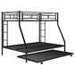 Twin over Full Bed with Sturdy Steel Frame Bunk Bed with Twin Size Trundle  Two-Side Ladders  Black