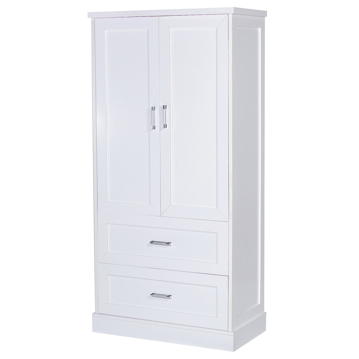 Tall Bathroom Storage Cabinet with Two Doors and Drawers, Adjustable Shelf, MDF Board, White Finish