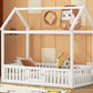 Twin Size Wood House Bed with Fence and Door, White