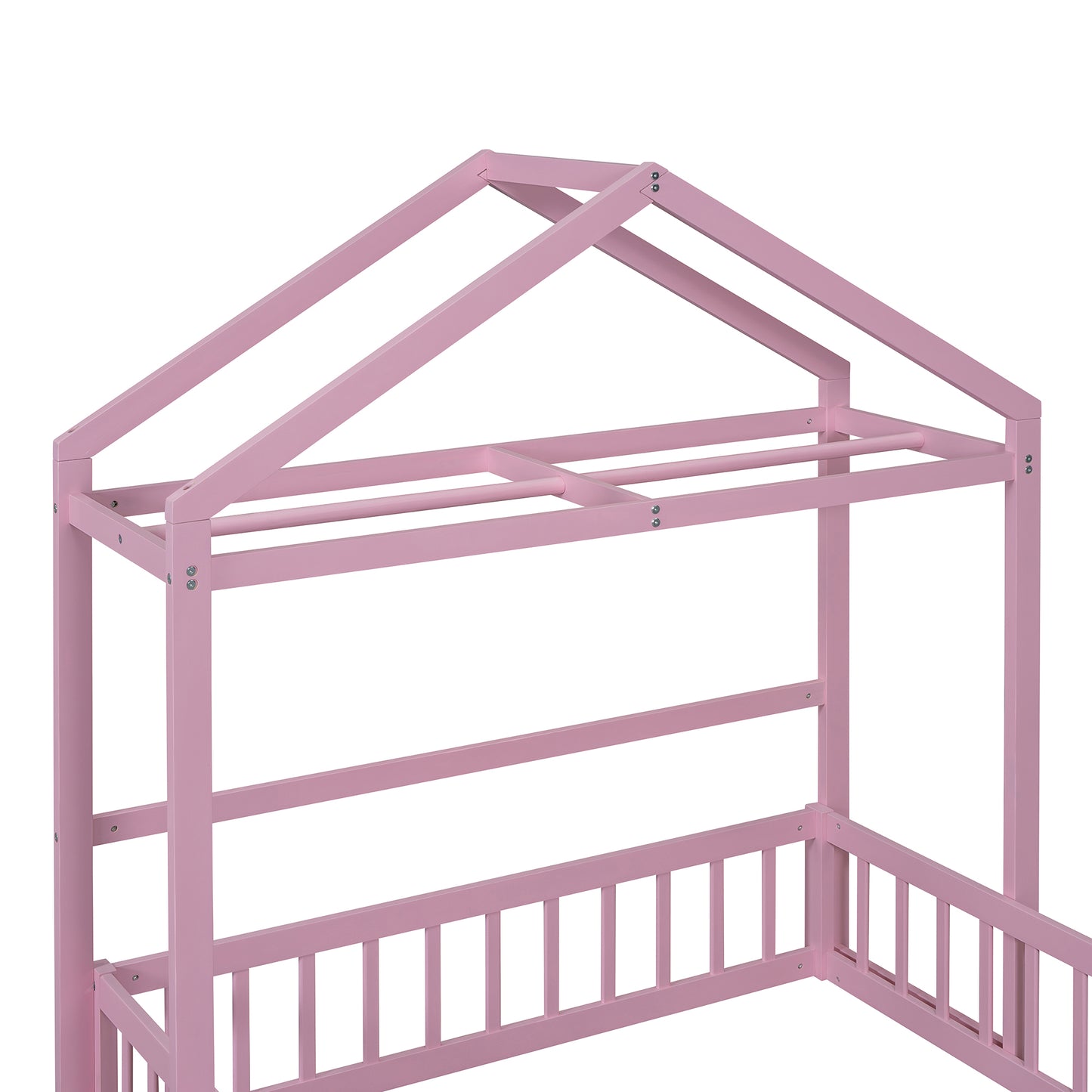 Wooden Full Size Children's Bed with Detachable Headboard and Integrated Clothes Drying Rack, Pink