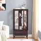 Curio cabinet lighting glass cabinet with adjustable glass frame, 2 doors and 1 drawer with light bulb, dark cherry color