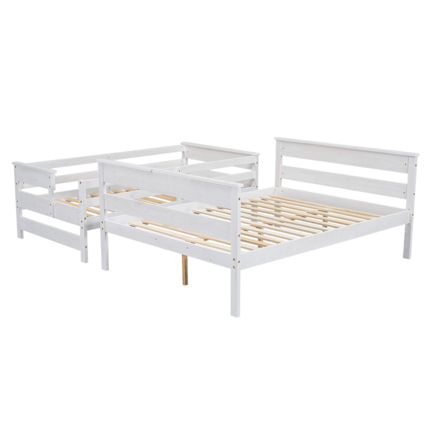 Wood Twin over Full Bunk Bed with Ladder White