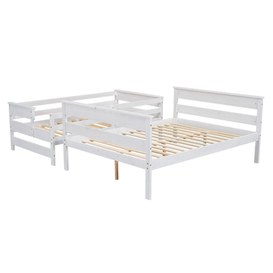 Wood Twin over Full Bunk Bed with Ladder White