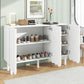 ON-TRANS Cream Shoe Cabinet with 5 Adjustable Solid Wood Legs, Large Storage with Wave Doors, White