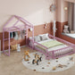 Wooden Full Size Children's Bed with Detachable Headboard and Integrated Clothes Drying Rack, Pink