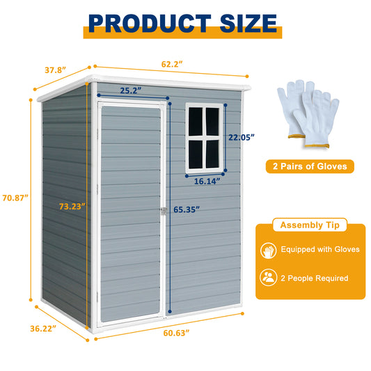 5x3ft Resin Outdoor Storage Shed Kit-Perfect to Store Patio Furniture Grey