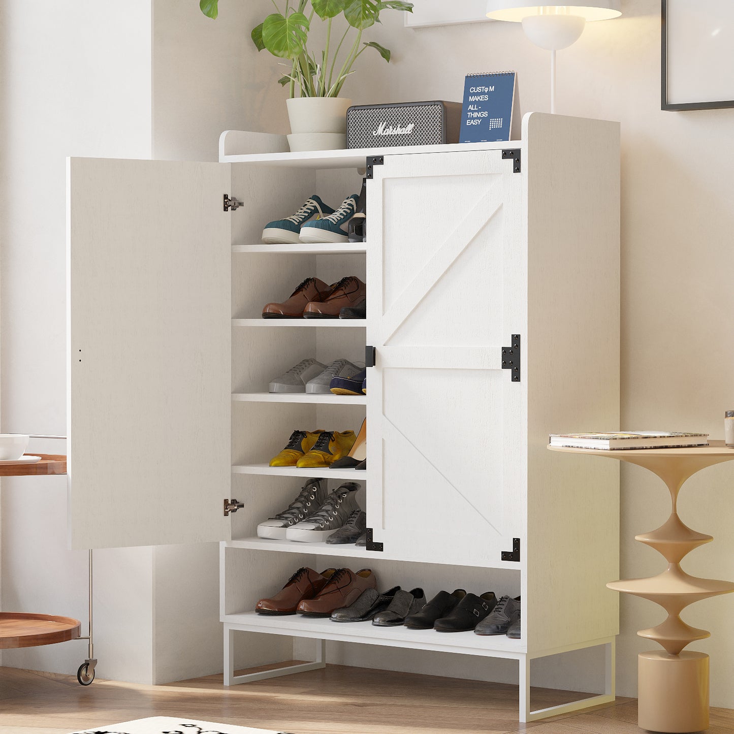 Shoe Cabinet with Doors, 6-Tier Storage with Adjustable Shelves, Wooden Shoe Rack Organizer