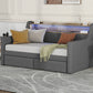 Twin Size Daybed with Storage Drawers, Upholstered Daybed with Charging Station and LED Lights, Gray