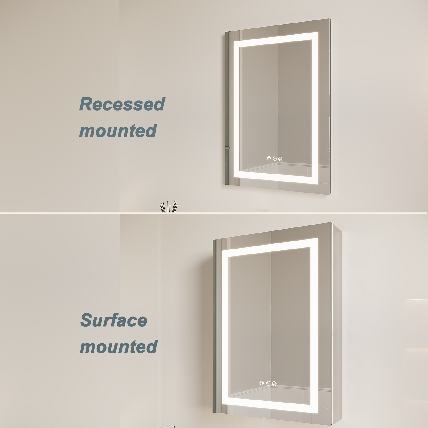 26x20 inch Bathroom Medicine Cabinet with LED Mirror, Anti-Fog, Waterproof3000K~6000K Single Door Lighted Bathroom Cabinet with Touch SwichDimmable Recessed or Surface Mount (Right Door)