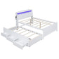 Full Size Platform Bed with Storage LED Headboard  Twin Size Trundle and 3 Drawers White