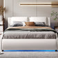 Full Size Upholstered Faux Leather Platform Bed with LED Light Bed Frame with Slatted - White