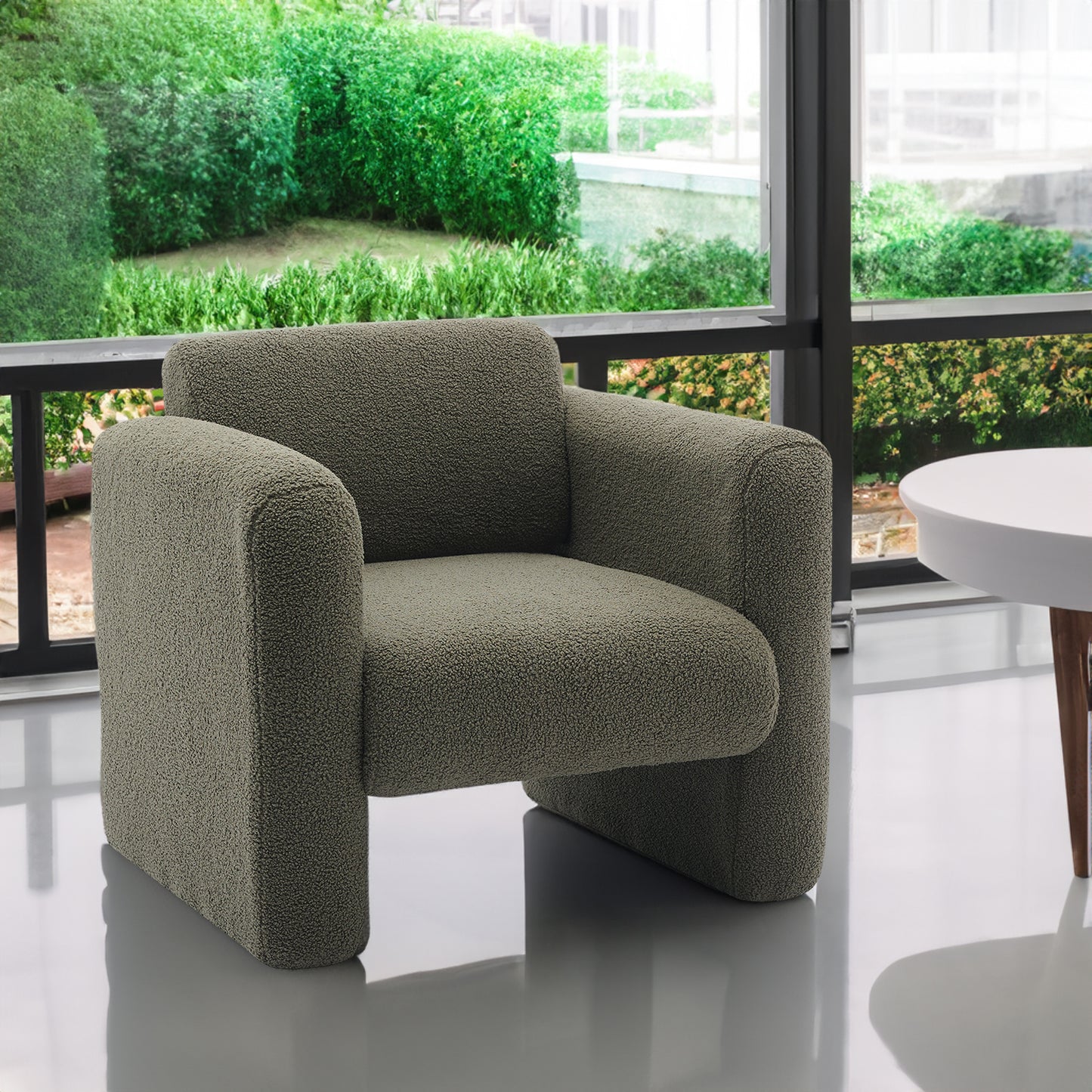 Modern Chair with Sheepskin Sherpa Fabric, Soft Cushion Armchair in Seaweed Green for Living Rooms