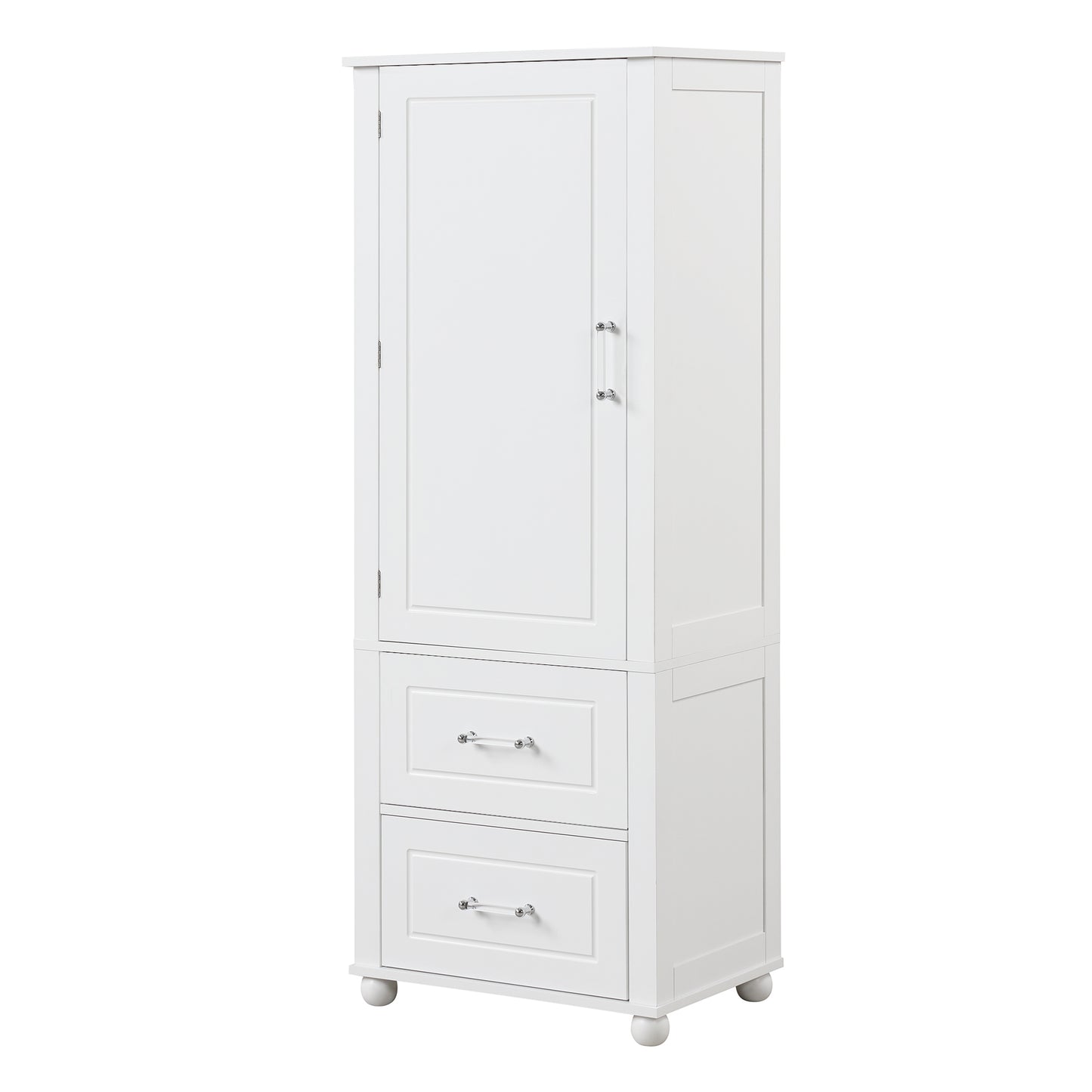 Tall Bathroom Storage Cabinet with 2 Drawers and Adjustable Shelf, White MDF Board Design