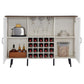 White Faux Rattan Barn Door Wine Cabinet with Wine Rack and Wine Glass Rack, Double Door Design with Removable Shelves