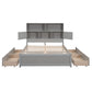 Full Size Platform Bed with Storage Headboard, Charging Station and 4 Drawers, Gray