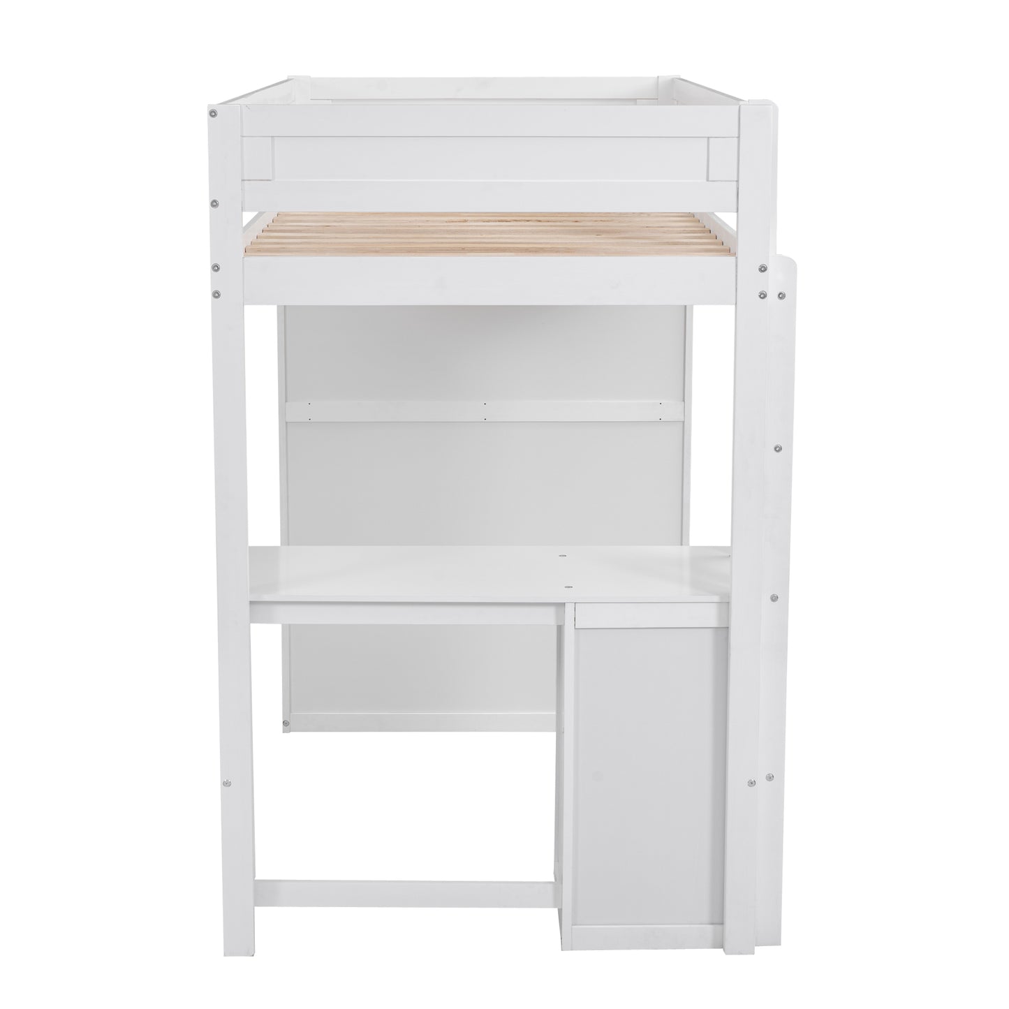 Wood Twin Size Loft Bed with Wardrobes and 2-Drawer Desk with Cabinet  White