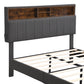 Full Size Upholstered Platform Bed with Storage Headboard and USB Port, Linen Fabric in Gray