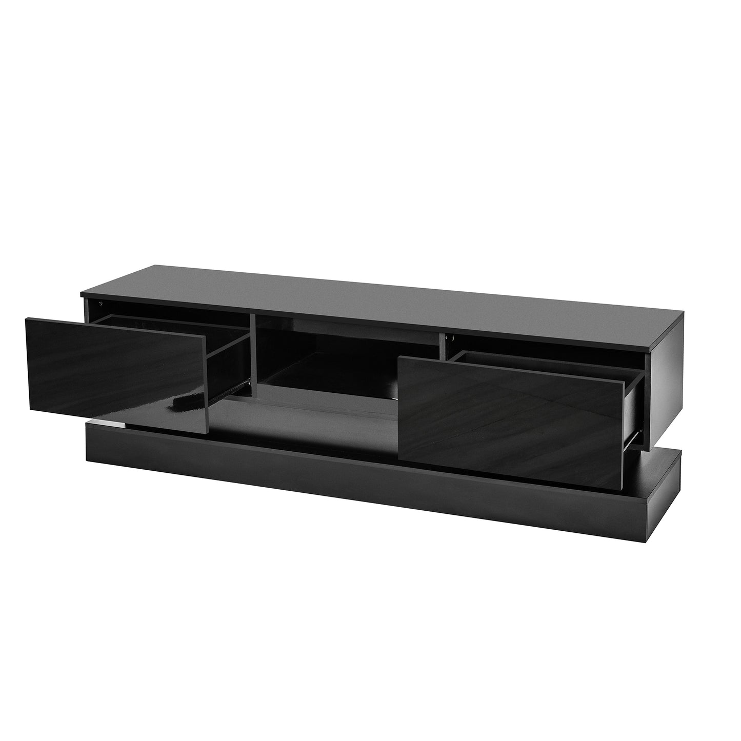 51.18inch Black morden TV Stand with LED Lights high glossy front TV Cabinet color:BLACK