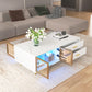 Modern White Coffee Table with 2 Glass Door Storage, 4 Drawers, Gold Metal Legs, and Multi-Color Lighting in 47.2'