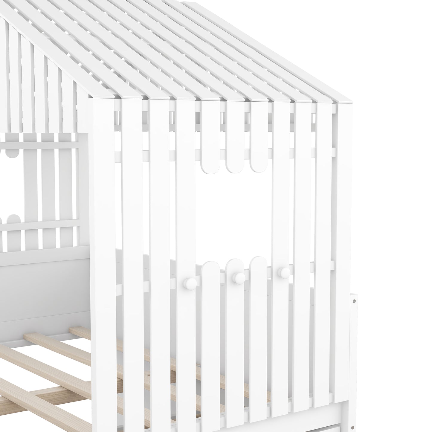 Full Size House Low Loft Bed with Four Drawers,White