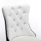 Tufted solid wood PU and velvet cushioned dining chairs with wooden leg nail head decoration 2-piece set in white and black