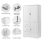 Tall and Wide Storage Cabinet with Doors, Three Drawers for Bathrooms and Offices, White Finish