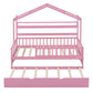 Wooden Twin Size House Bed with Trundle Kids Bed with Shelf Pink