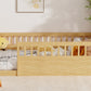 Twin Floor Bed Frame with Fence, Wood Kids Floor Beds Frame for Bedroom Playroom,Natural