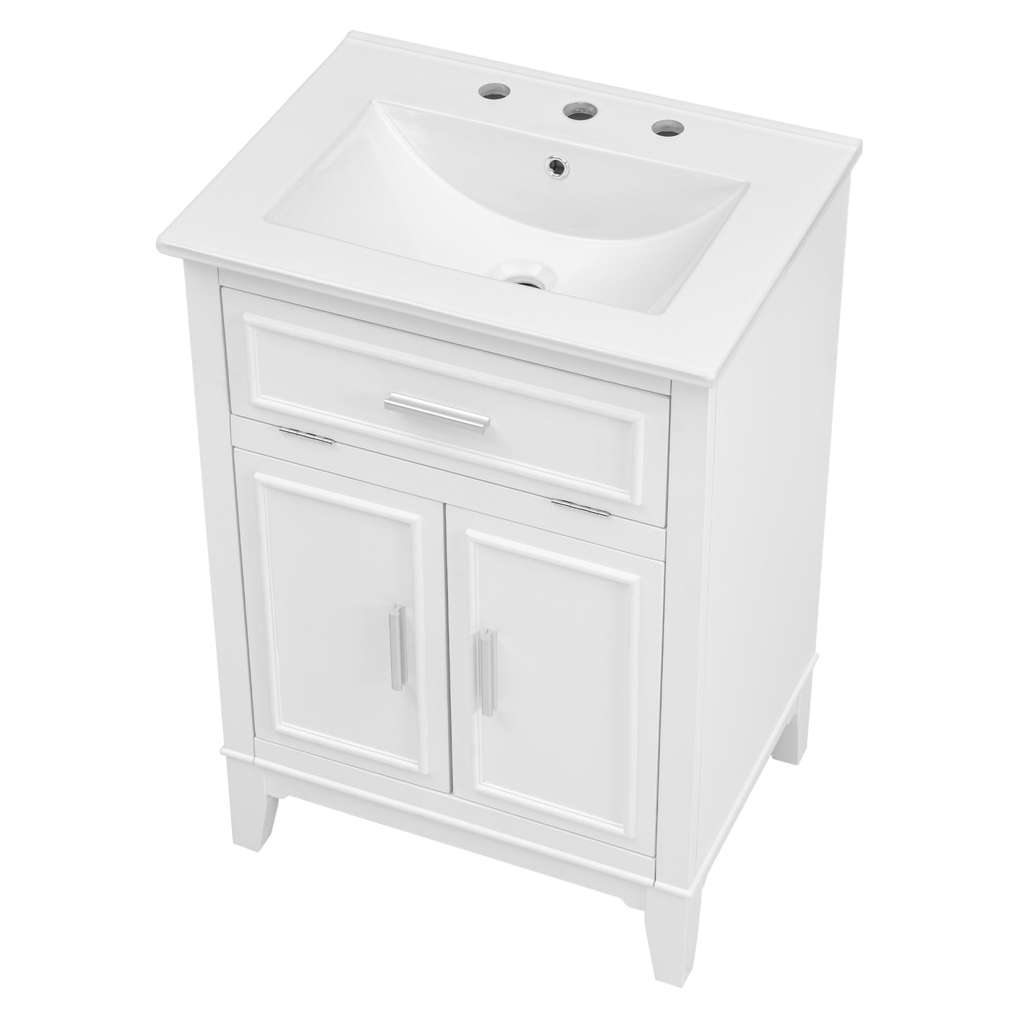 24" Bathroom Vanity with Sink, Solid Wood and MDF Cabinet with One Flip Drawer and Doors, White