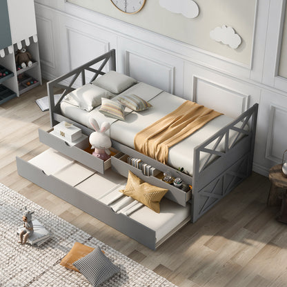 Multi-Functional Daybed with Drawers and Trundle, Gray